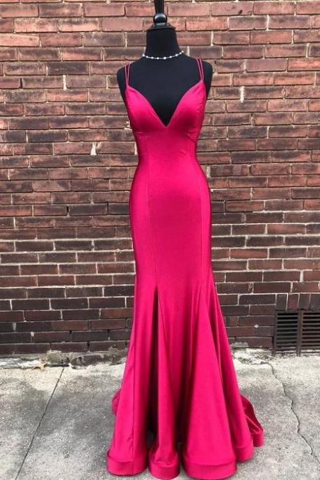 V Neck Long Prom Dress With Double Straps
