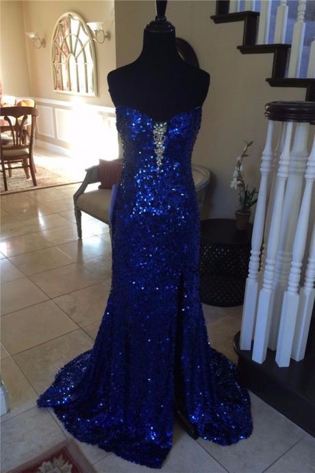 Sweetheart Royal Blue Sequin Prom Dress