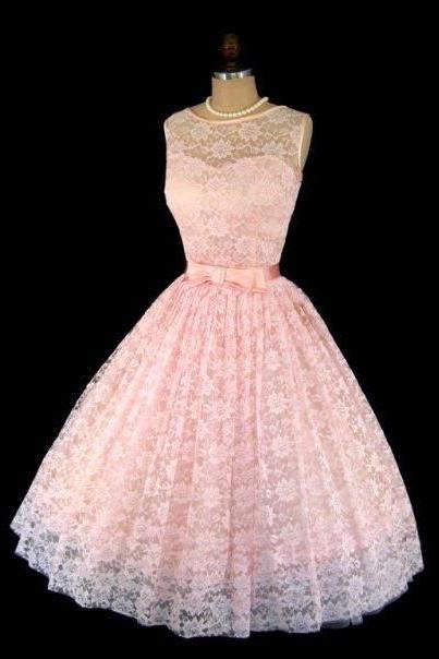 Sheer Sweetheart Pale Pink Vintage Short Lace Dress
