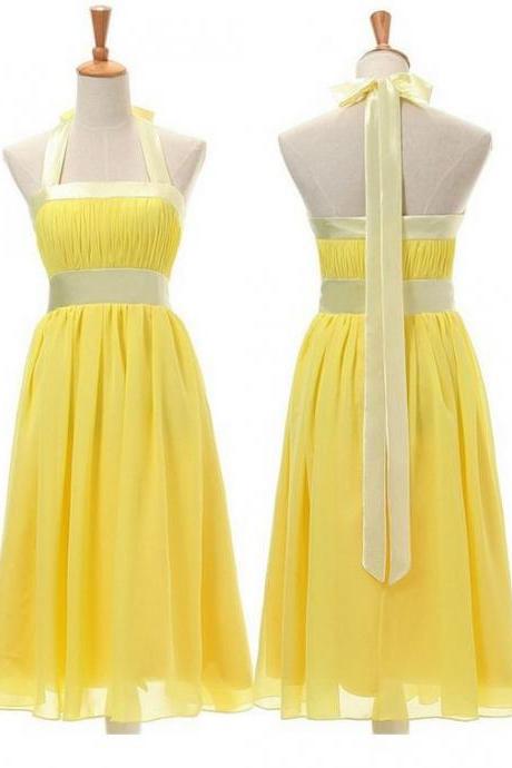 Halter Short Yellow Homecoming Dress