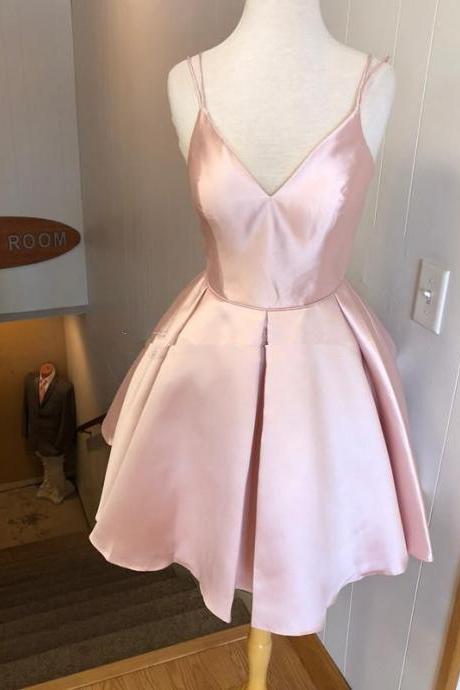 Lovely Pink Short Homecoming Party Dress With Double Spaghetti Straps