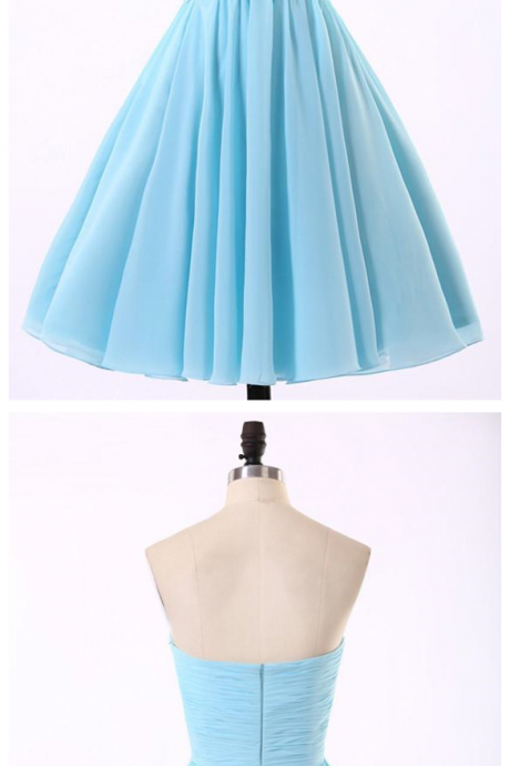 Strapless Blue Short Party Dress With Beaded Bodice