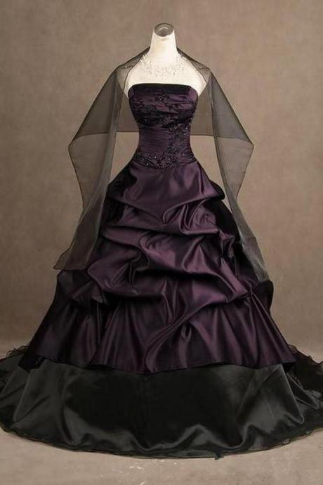 Gothic Purple And Black Ball Gown Wedding Dress