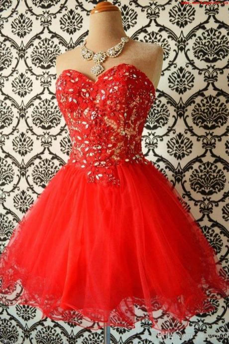 Corset Back Coral Hoco Dress With Crystals