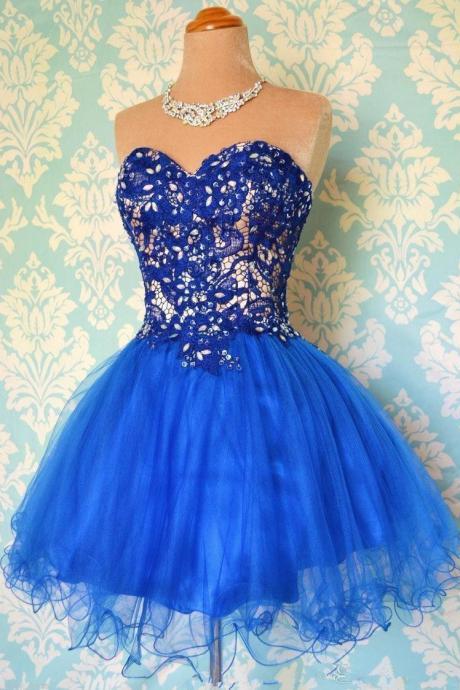 Royal Blue Homecoming Dress With Crystals
