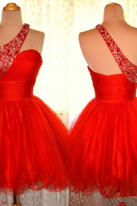One Shoulder Short Red Homecoming Party Dress