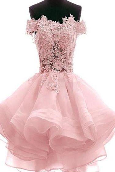 Off The Shoulder Pink Homecoming Party Dress Short