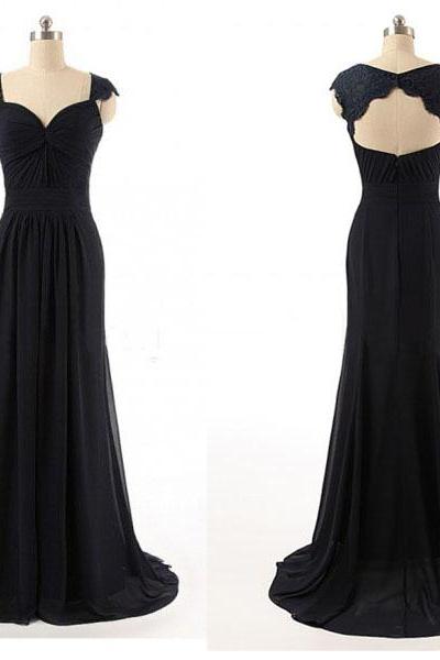 Cap Sleeves Navy Long Formal Occasion Dress With Keyhole Back