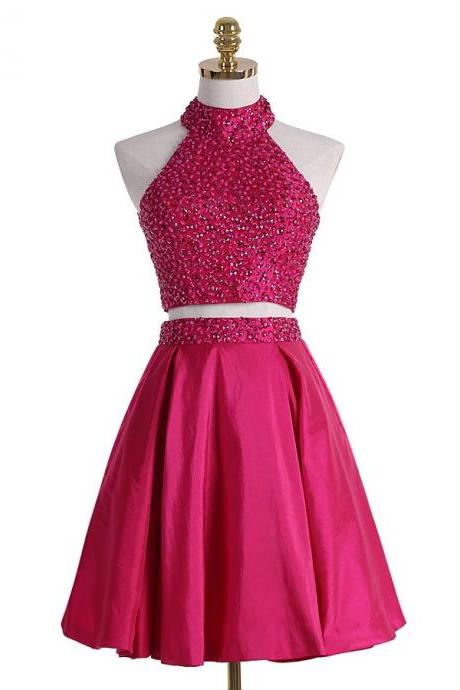 Two Pieces Short Prom Dress With Keyhole Back