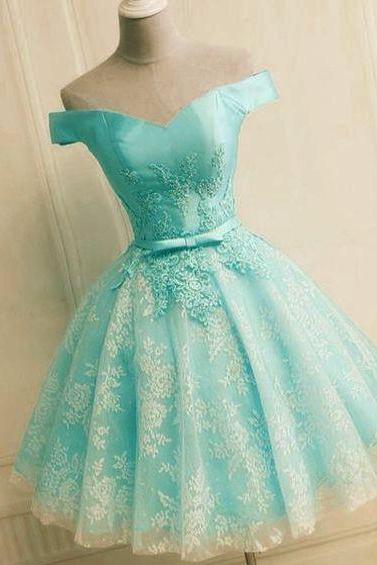 Off The Shoulder Light Blue Homecoming Party Dress