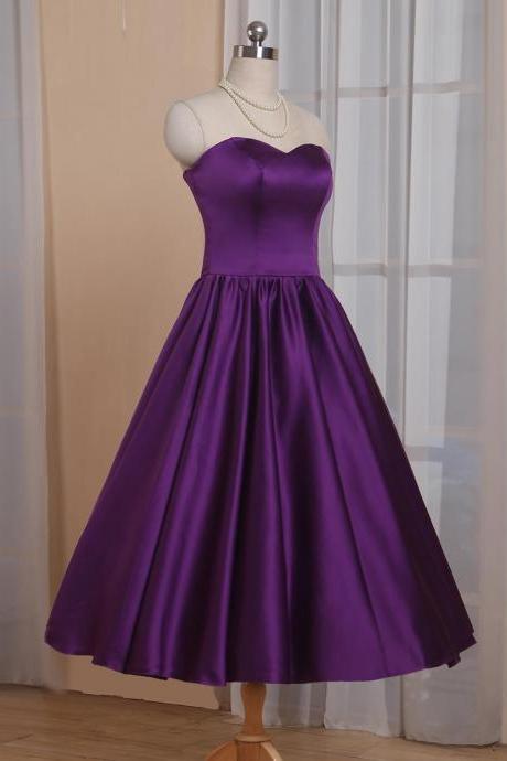 Sweetheart Neckline Tea Length Purple Semi Formal Occasion Dress Hoco Party Dress