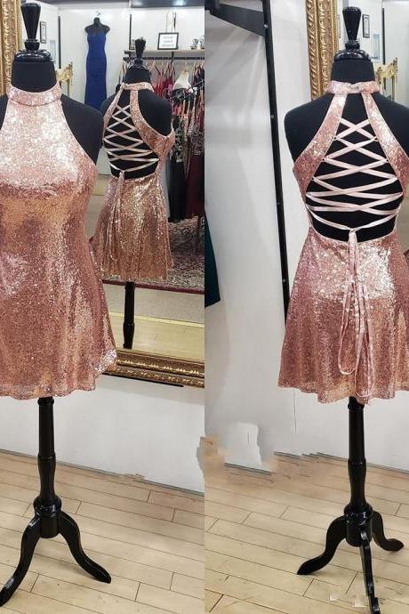 Rose Gold Sequin Short Dress
