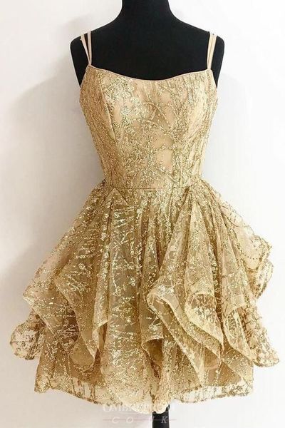 Gold Short Junior Prom Dress