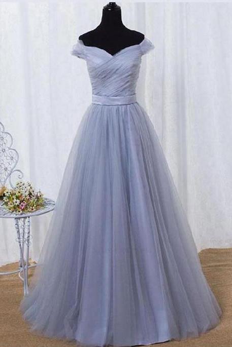 Off The Shoulder Long Grey Evening Dress Pageant Dress Formal Dress With Corset Back