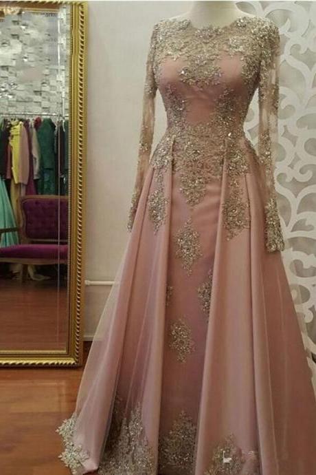 Long Sleeves Evening Gown Pageant Dress With Beads