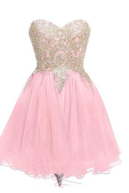 Sweetheart Baby Pink Hoco Party Dress Homecoming With Corset Back