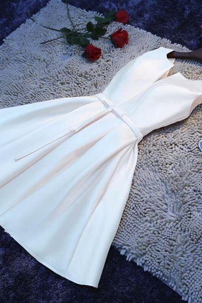 White Satin Homecoming Dress Hoco Party Dress