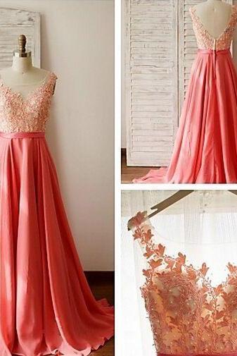 Long Chiffon Evening Gown With Open Back