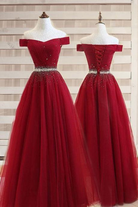Off The Shoulder Floor Length Pageant Dress With Beads