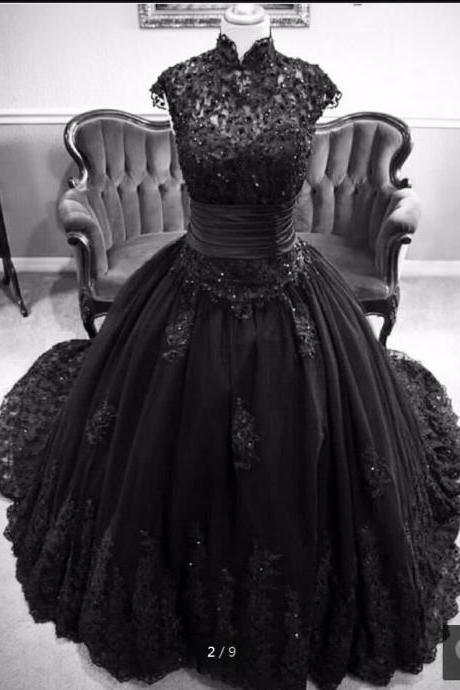 Real Pictures Black Ball Gown Wedding Dresses Pageant Dress