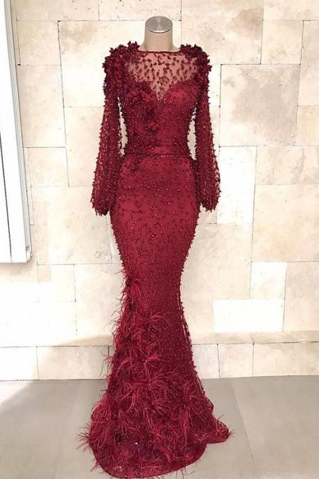 Long Sleeves Beaded Evening Gown Formal Occasion Dress