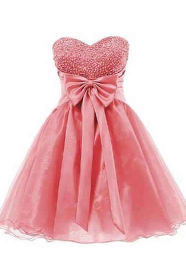 Sweetheart Pearled Short Hoco Pary Dress Wit Bow