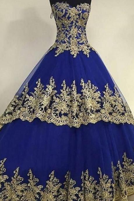 Sleeveless Blue Ball Gown Prom Dresses Quinceanera Gown
