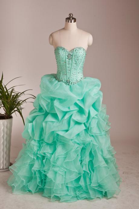 Mint Organza Quinceanra Gown Sweet 15 16 Birthday Dress