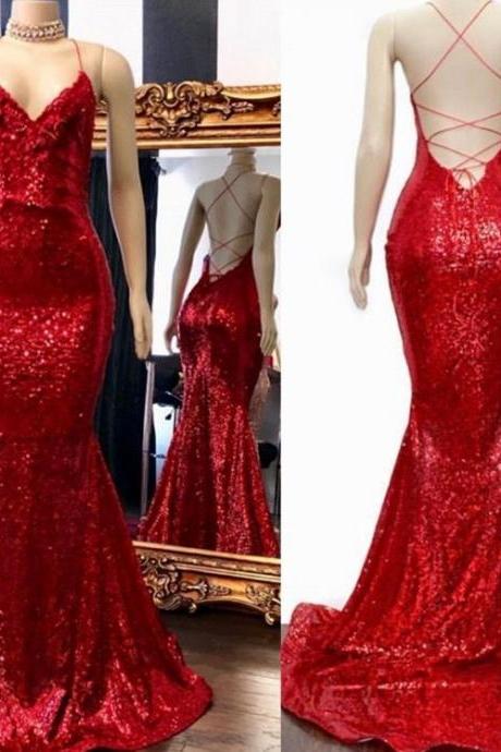 Red Sequin Prom Dresses Evening Gowns