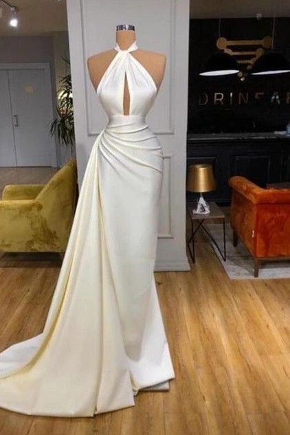Halter Pearl Ivory Evening Gown Pageant Dress