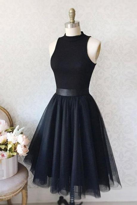 High Neck Black Modest Hoco Party Dresses Homecoming