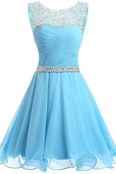 Pale Blue Short Homecoming Dress With Keyhole Back