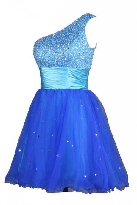 One Shoulder Blue Short Homecoming Dresses Hoco Party