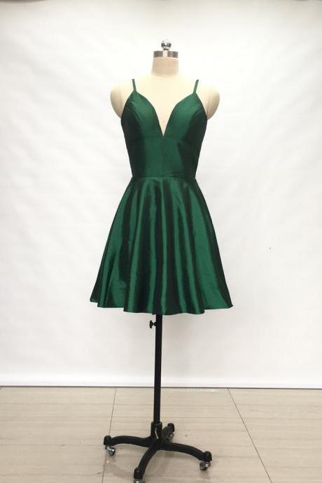 Spaghetti Straps Emerald Green Homecoming Dress For Hoco Party