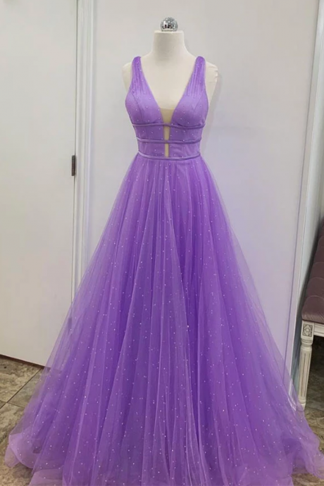 Plunging Neck Long Prom Dress Evening Gown