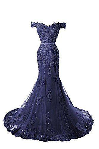 Off the Shoulder Navy Evening Gown