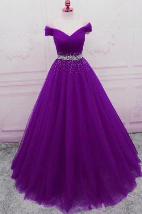 Purple Evening Gown With Beads Long Pageant Dress