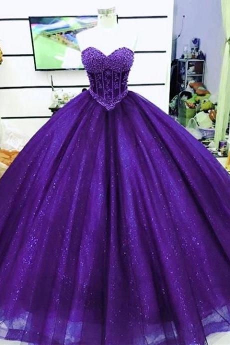 Sleeveless Glitter Ball Gown Dress