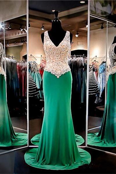 Green Prom Dresses With Beads