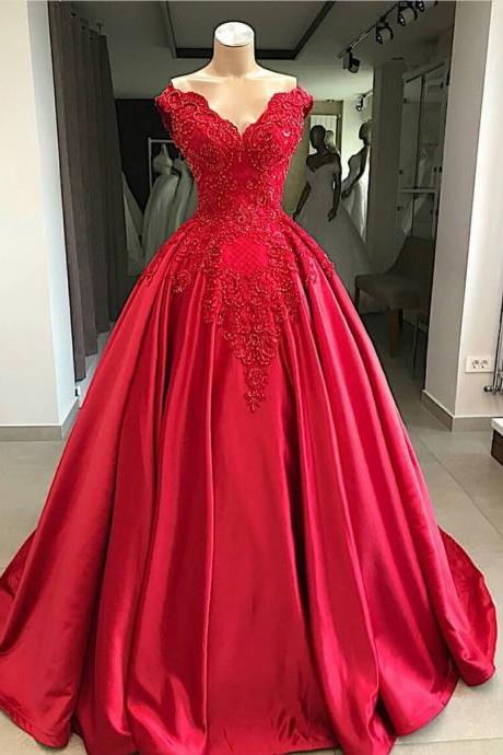 Off The Shoulder Red Ball Gown Prom Dresses Women