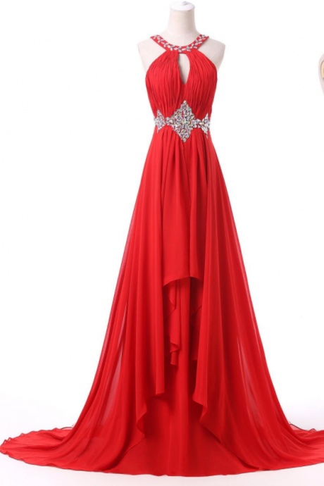 Halter Red Long Evening Dresses Formal Dress
