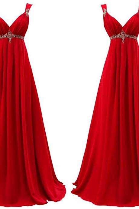 Empire Waist Red Long Evening Gowns Formal Dresses Women