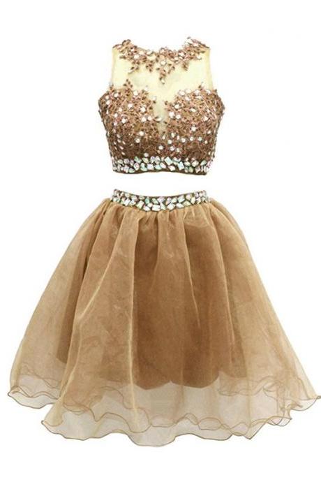 Two Pieces Gold Homecoming Dress Short Prom Dresses