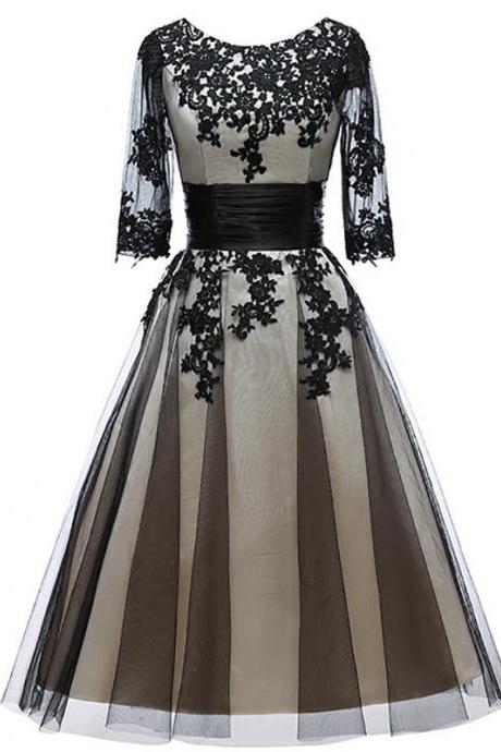 Half Sleeves Tea Length Semi Formal Occasion Dresses