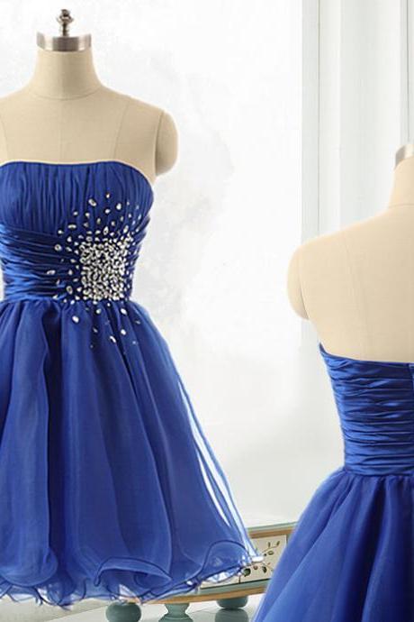 Pleated Strapless Blue Hoco Party Dresses Homcoming