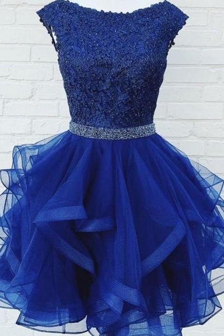 Cap Sleeves Blue Graduation Dresses For Hoco Party
