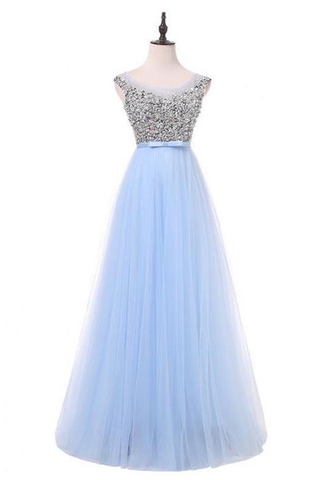 Light Blue Sparkle Long Prom Dress For Party