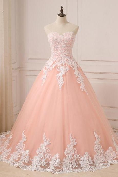 Sleeveless Peach Wedding Dresses With Ivory Lace Bridal Gowns Custom