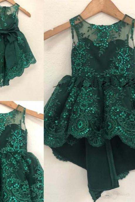 Dark Green Girl Dress With Bow