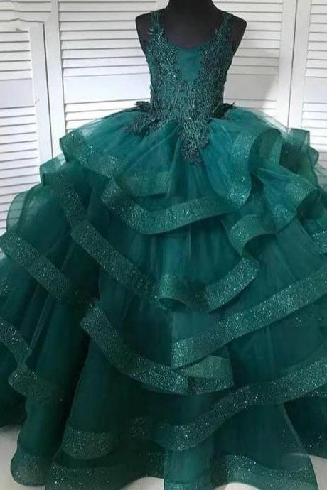 Dark Green Ball Gown Girl Pageant Dress Formal Occasion 